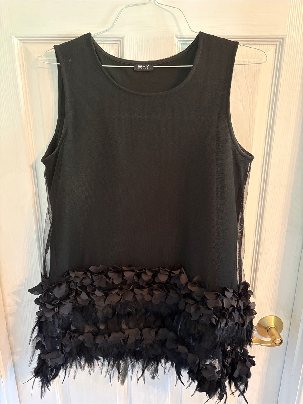 Black Sleeveless Feather & Petal Hem shirt